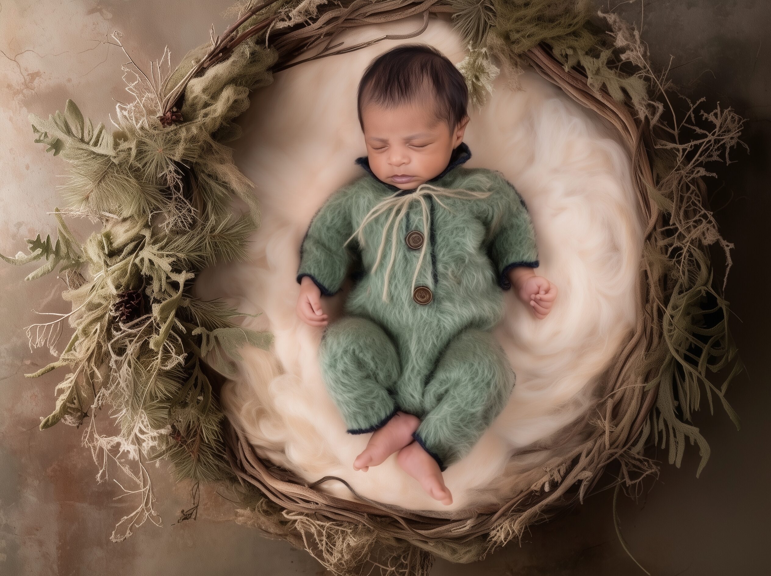 Artistic newborn photography with soft textures